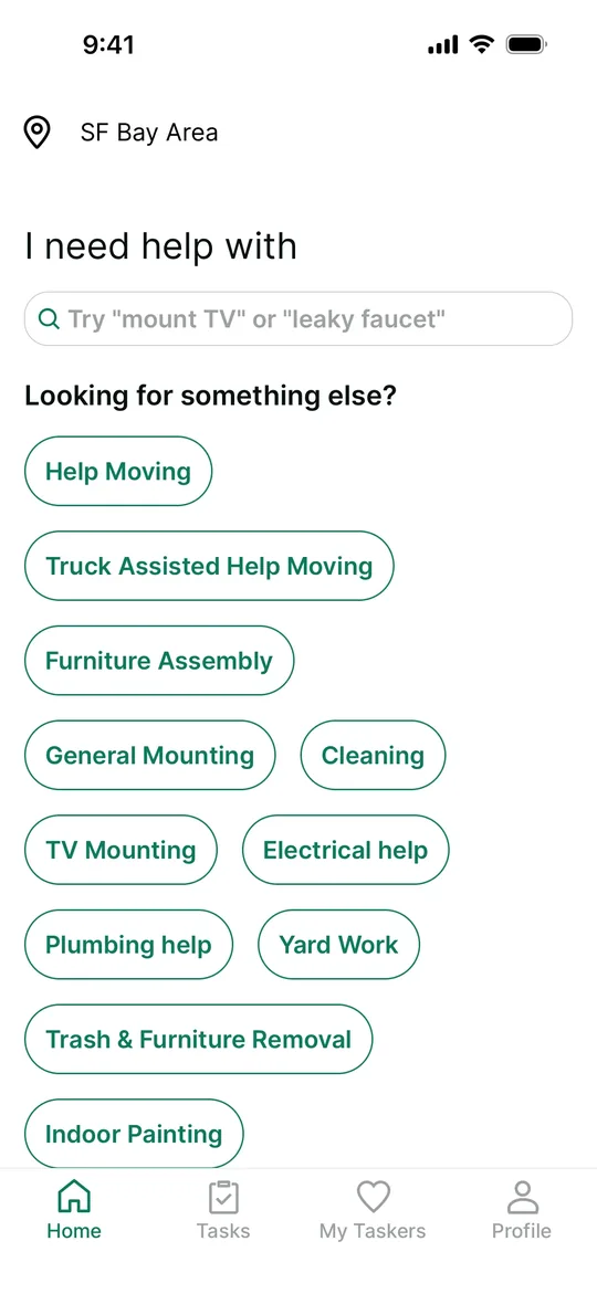 TaskRabbit Clone — Task categories screen