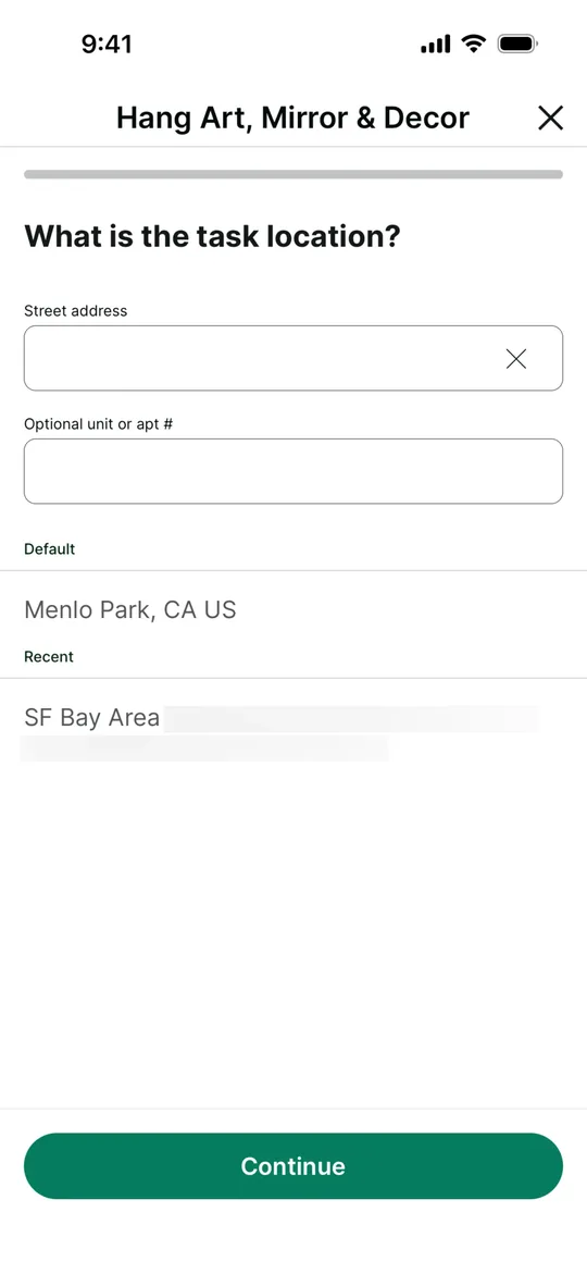 TaskRabbit Clone — Task location screen