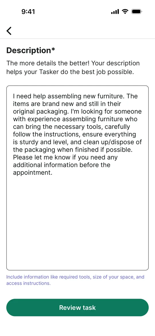 TaskRabbit Clone — Task description screen