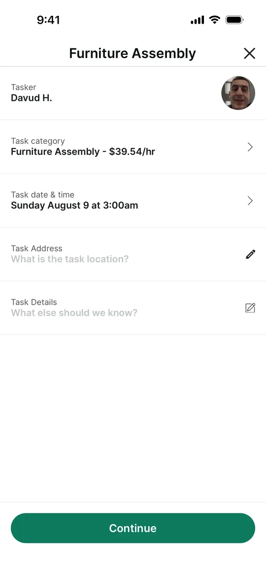 TaskRabbit Clone — Review booking screen