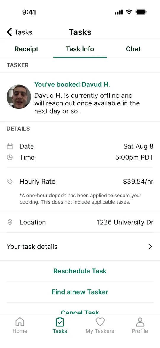 TaskRabbit Clone — Task booked screen