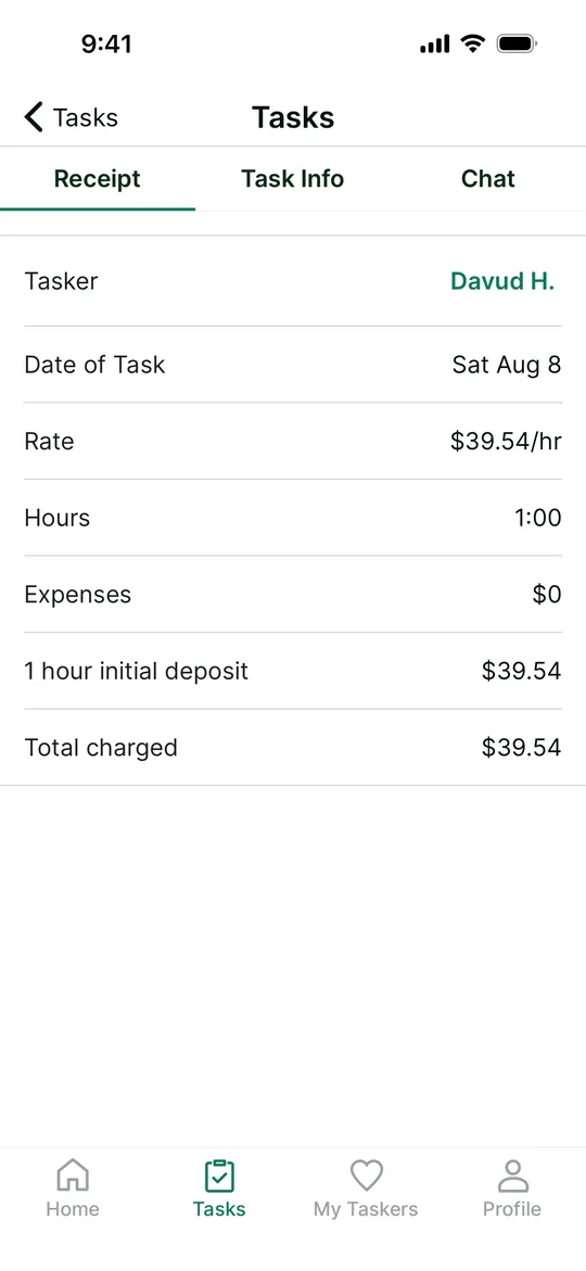 TaskRabbit Clone — Receipt screen
