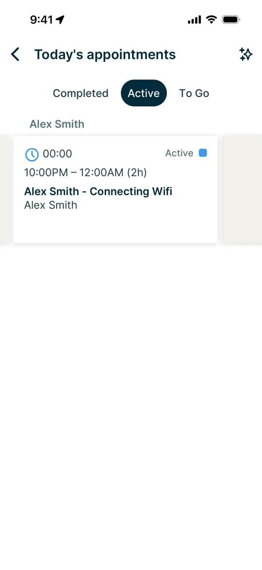 TaskRabbit Clone — Today's appointments screen