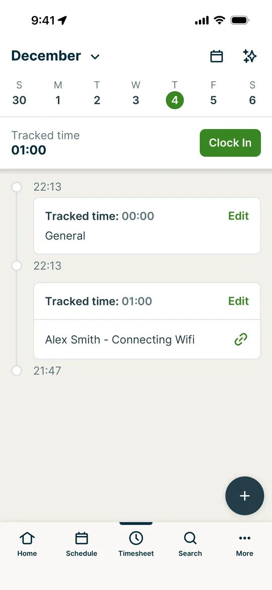 TaskRabbit Clone — Timesheet screen
