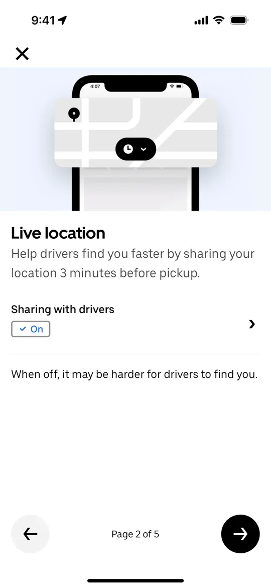 Clon de Uber — pantalla Ubicación en vivo