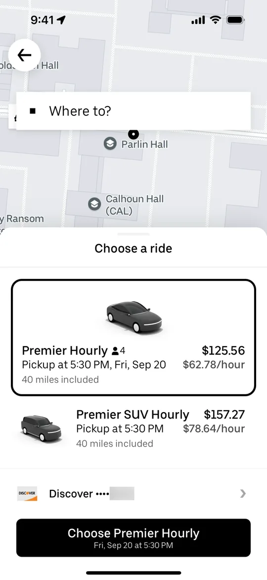 Rideshare app — Choose a ride