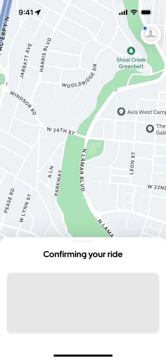 Clon de Uber — pantalla Confirmando tu viaje