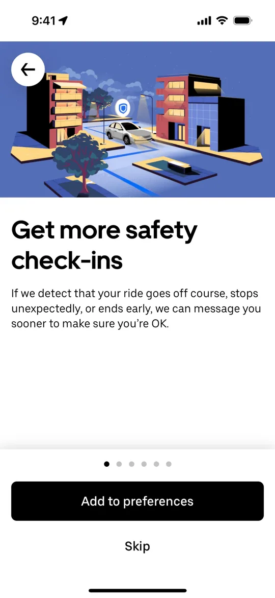 Clon de Uber — pantalla Controles de seguridad