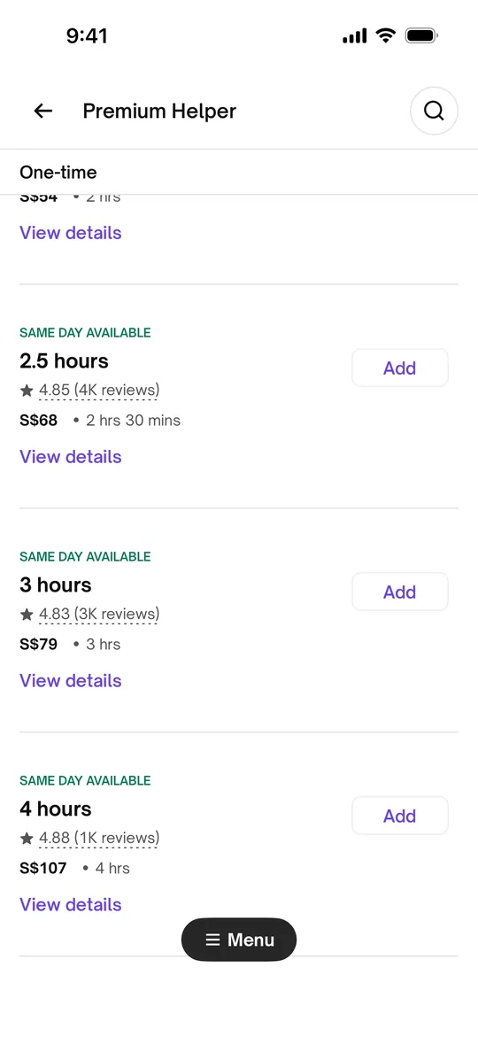 Home services app — Service packages