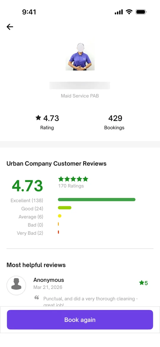 Clone Urban Company — tela Perfil do profissional