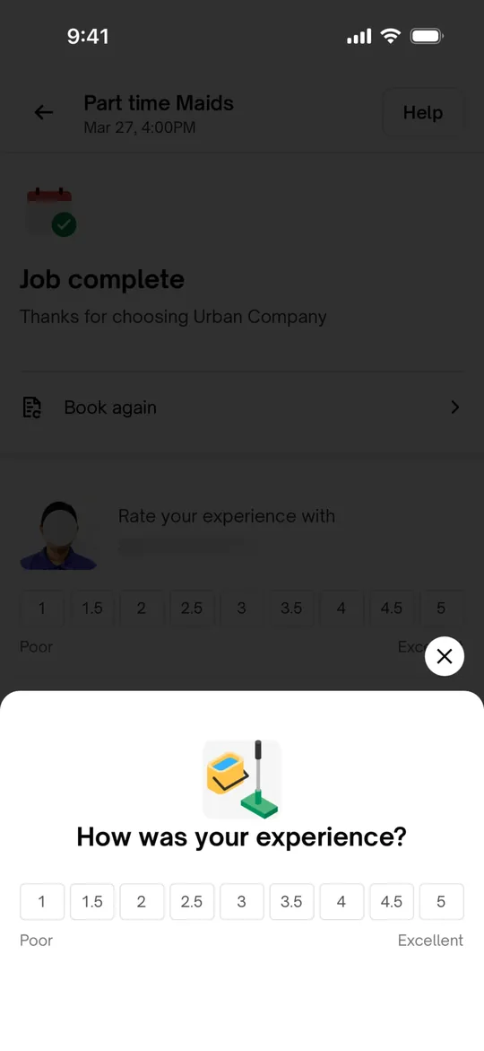 Clone Urban Company — tela Avaliar o serviço