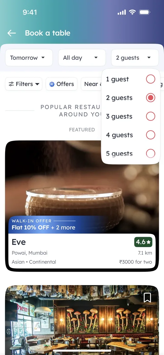 Zomato Clone — Book a table screen