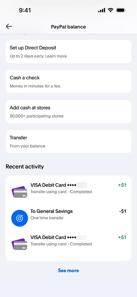 شاشة تطبيق محفظة على طراز PayPal