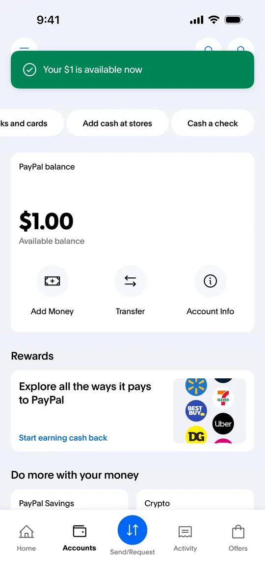 شاشة تطبيق محفظة على طراز PayPal